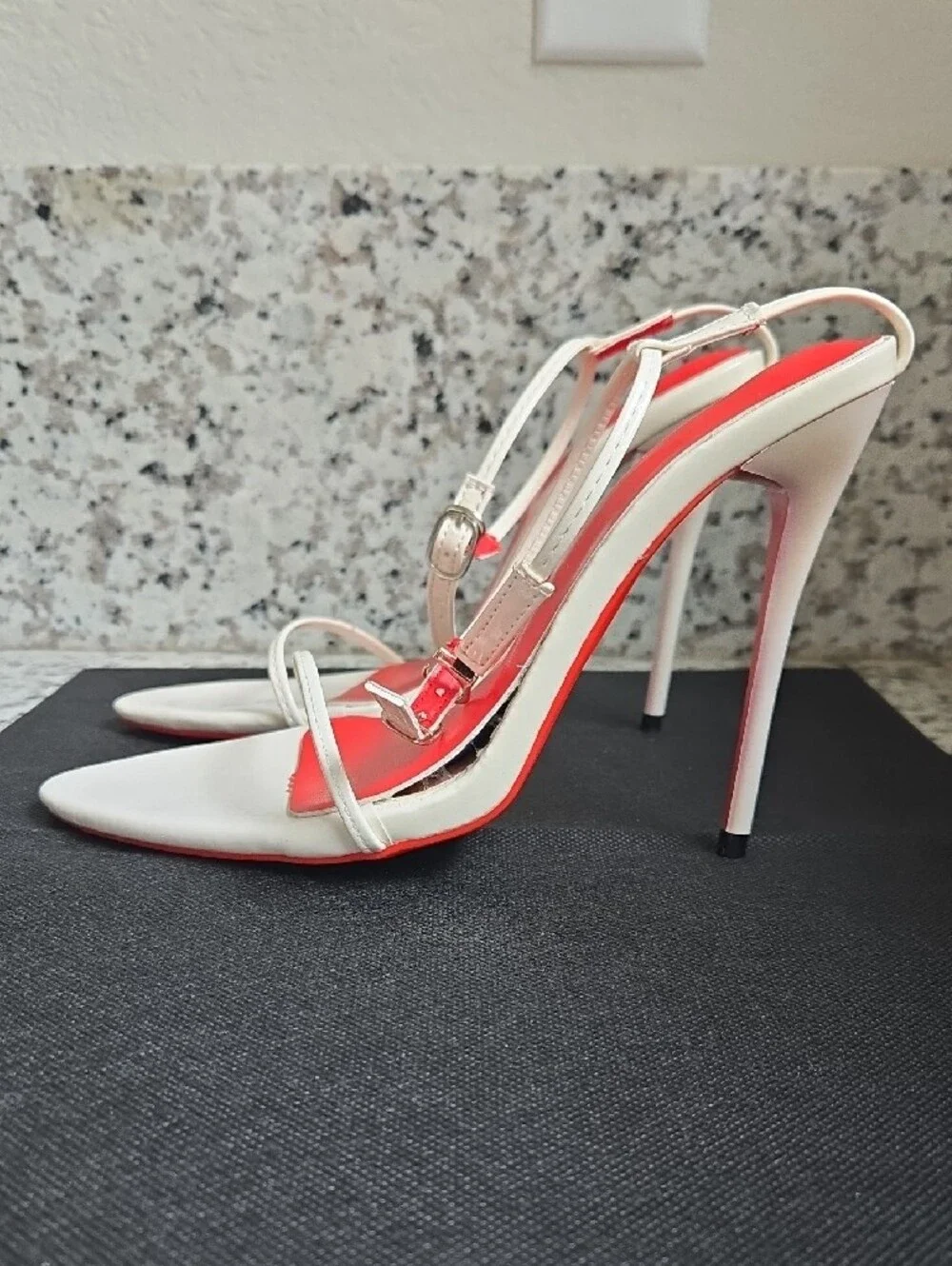Women's White Pointed Slingback Heels with Red Insole